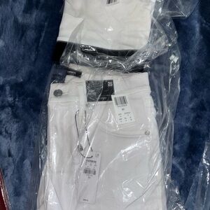 Express Mid Rise White Cargo Jeans with top